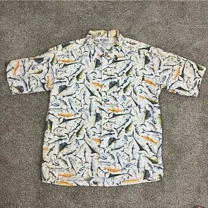 Vintage Columbia, deep sea fish, print button-down shirt men’s L